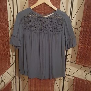 Loft teal blue lace blouse